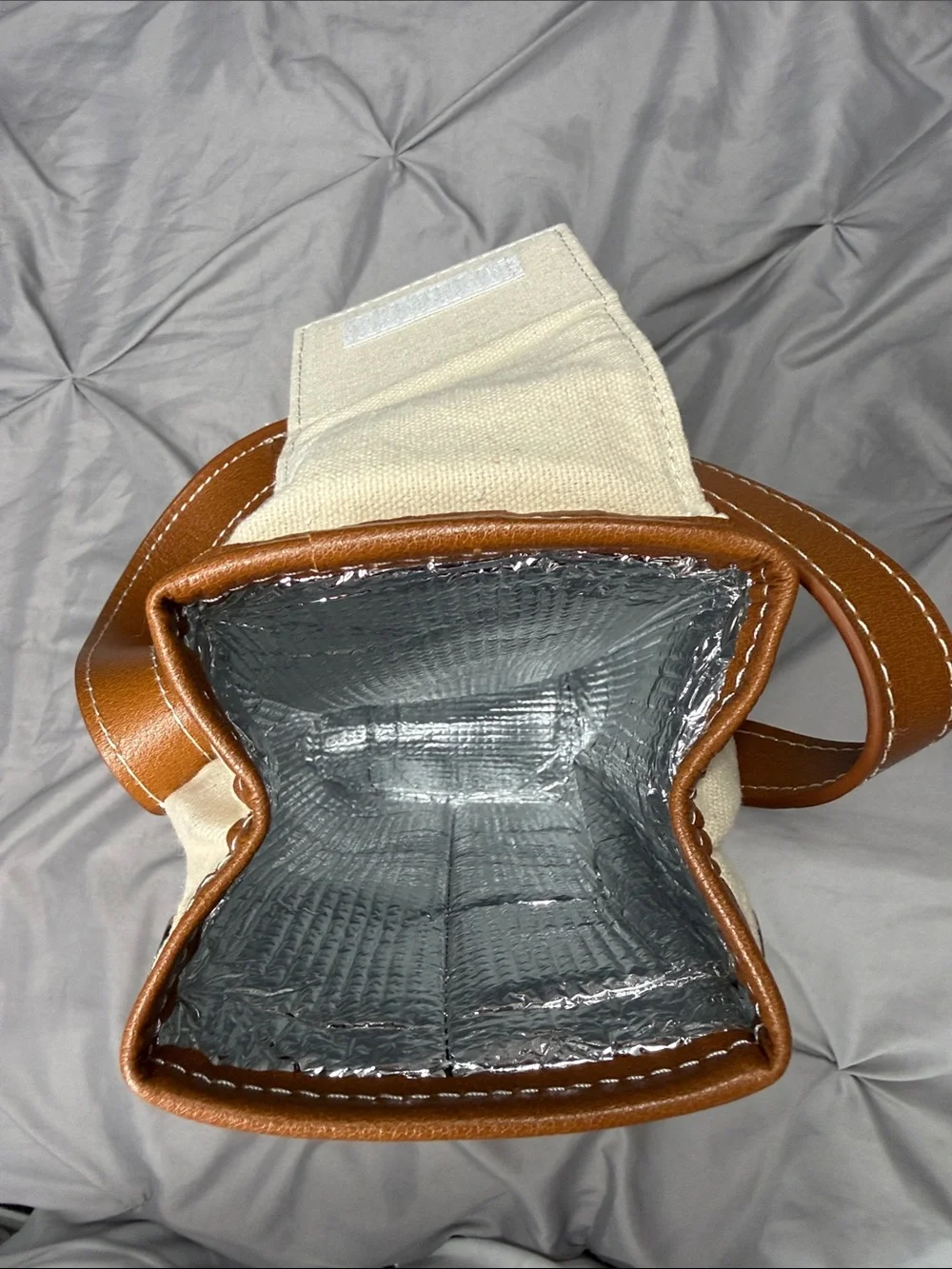 Alphia - Cream Canvas & Brown Leather Insulated Wine Bottle Carrier